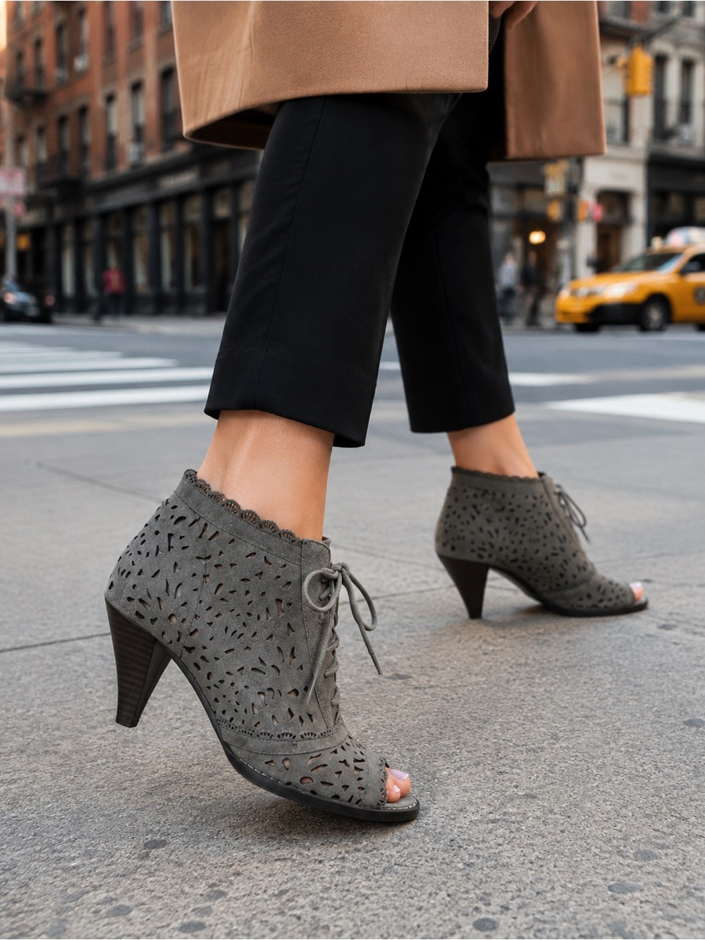 Suede Cut Out Open Toe Booties